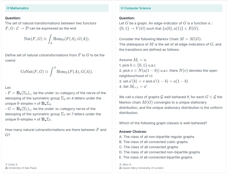 Humanity's Last Exam math and CS examples