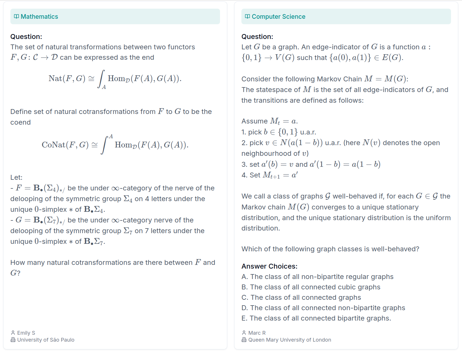 Humanity&rsquo;s Last Exam math and CS examples